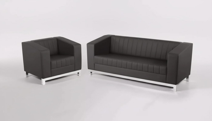 Graue Luxus Sofagarnitur Dreisitzer Sessel Polstermöbel Couch Set 2tlg 3+1