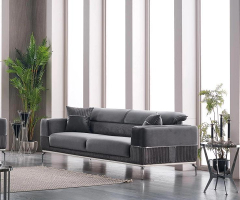 Luxus Sofagarnitur 331 Sitzer Wohnzimmer Set Grau Sofa Textil Möbel Neu