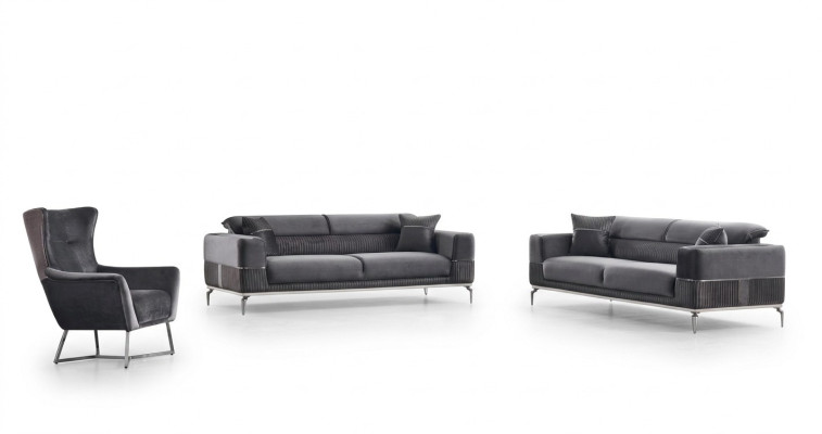 Luxus Sofagarnitur 331 Sitzer Wohnzimmer Set Grau Sofa Textil Möbel Neu