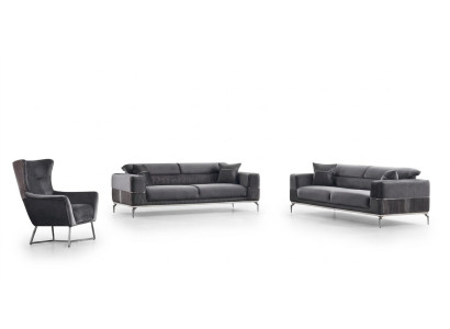 Luxus Sofagarnitur 331 Sitzer Wohnzimmer Set Grau Sofa Textil Möbel Neu