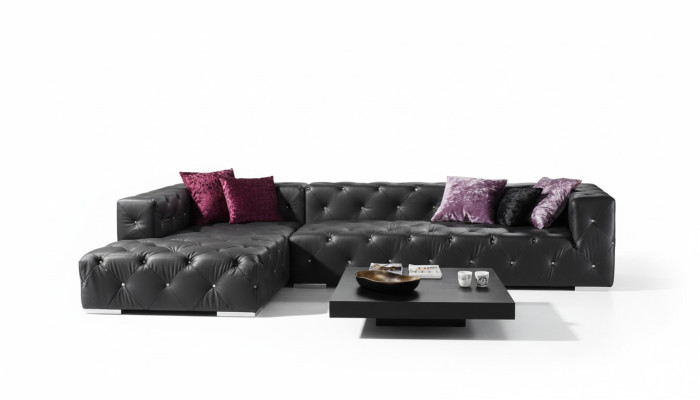 Ecksofa L-Form Chesterfield Luxus Sofa Schwarz Couch Ledersofa