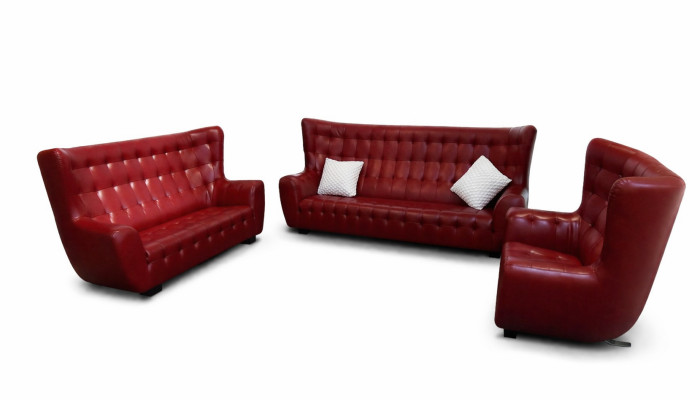 Sofagarnitur Chesterfield Sessel Sofa Set 3 tlg Ledersofa Rot Modern