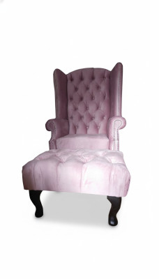 Chesterfield Ohrensessel Hocker Samt Rosa Sitz Lounge Relax Lounge Club