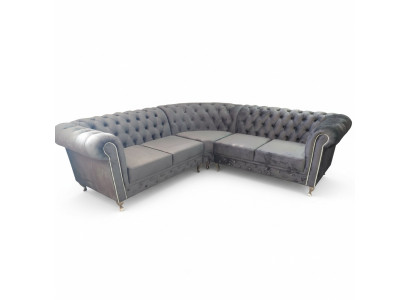 Chesterfield L-Form Ecksofa Couch Design Polster Textil Sofa Ecke Couchen