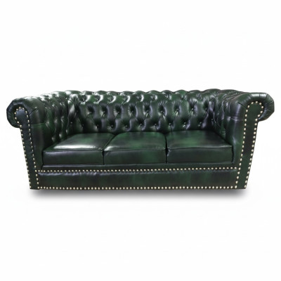 Chesterfield Sofa Dreisitzer Echtleder Couch Grün Ledersofa 230cm Möbel