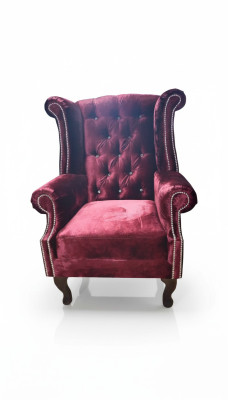 Ohrensessel Chesterfield Sessel Samt Rot Couch 1 Sitzer Modern