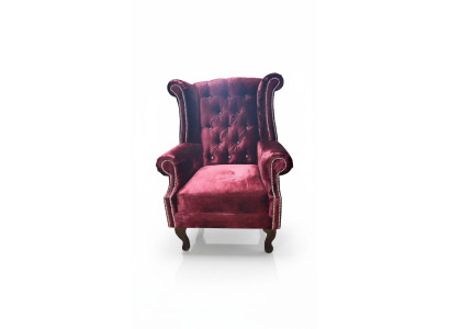 Ohrensessel Chesterfield Sessel Samt Rot Couch 1 Sitzer Modern