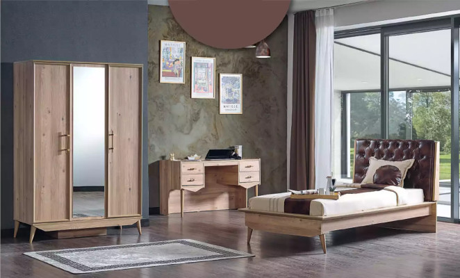 Bett Loft Holz Chesterfield 100x200cm Bettrahmen Gepolstertes Kopfteil