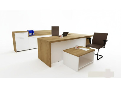 Büro Modernes Set Eckschreibtisch brauner Couchtisch Aktenschrank 3tlg.