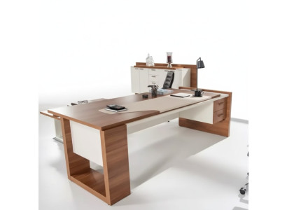 Moderner Schreibtisch Luxus Büromöbel Braun Holz Schubladen Exklusiv