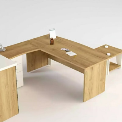 Brauner Eckschreibtisch Exklusives Design Bürotisch Arbeitszimmer Möbel