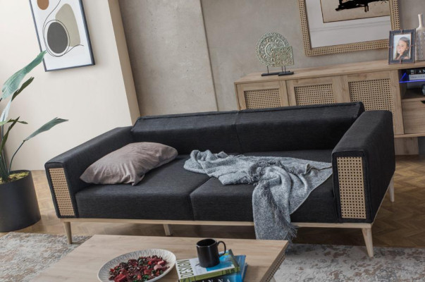 Modernes Set aus hochwertigen grauen Wohnzimmermöbeln neu