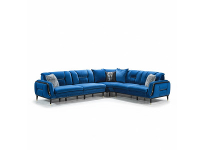 Blaues L-Form Polstersofa Designer Eckcouch Textil Bezug Wohn Sitzmöbel