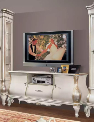 Klassische Weiße Wohnwand TV-Ständen 2x Vitrinen Elegantes Set 3tlg Schrank
