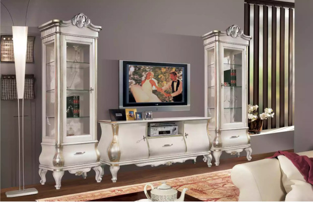 TV-Ständer Luxuriöses klassisches weißes Holz neu im Wohnzimmer