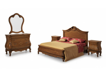 Braunes Schlafzimmer Set Bett 2x Nachttische Kommode Spiegel Klassisch
