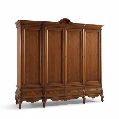 Viertüriger Brauner Kleiderschrank Klassische Schlafzimmer Möbel Holz