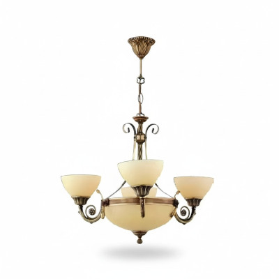  Deckenleuchter Lampe Deckenlampe Lüster Kronleuchter Glas Beige Art