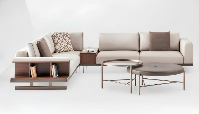 Modernes Beiges Ecksofa Luxus L-Form Couch Stoffsofas Wohnzimmermöbel