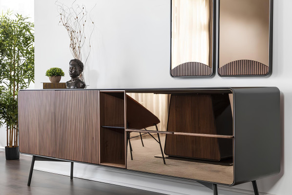 Sideboard Kommode Anrichte Spiegel Holz Modern Braun Set Garnitur