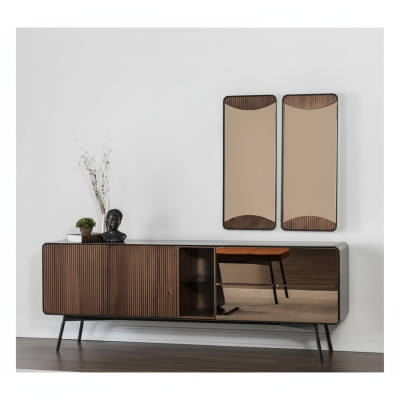 Sideboard Kommode Anrichte Spiegel Holz Modern Braun Set Garnitur