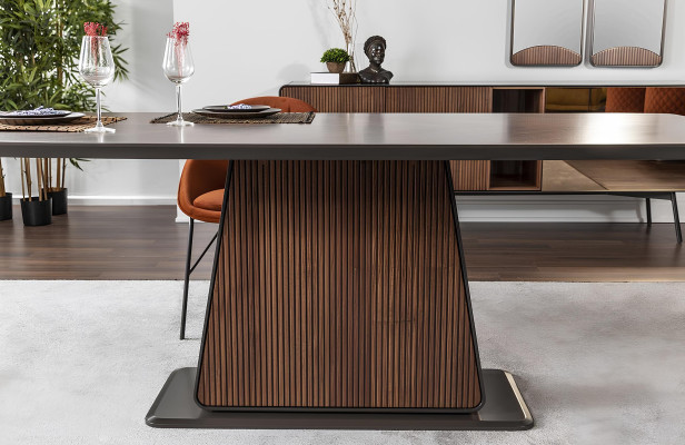 Essgruppe Esszimmer Esstisch Tisch Stühle Set 7tlg Holz Braun Neu