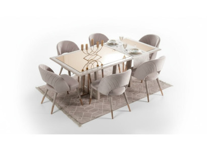 Esszimmermöbel Set Esszimmer Garnitur 7tlg Esstisch Stühle Beige Holz
