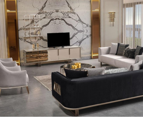 Sofagarnitur Couchgarnitur Dreisitzer Sessel Grau Stoffsofa Set 3tlg