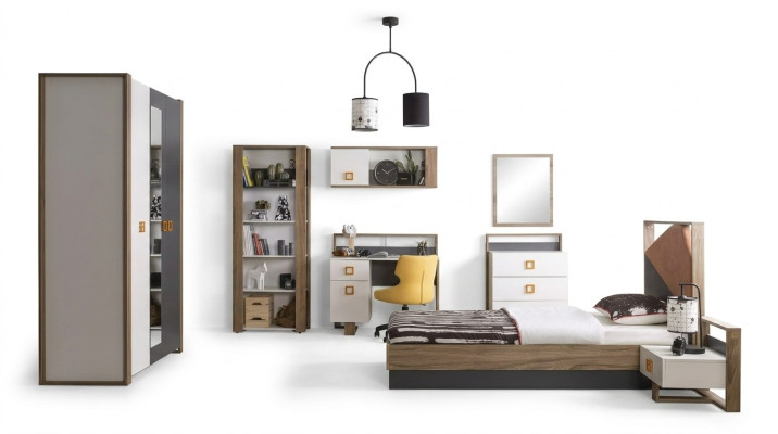 Garnitur Kinderbett Kindermöbel Kinderzimmer Bett Holz Grau Set 9tlg