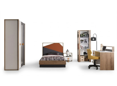 Kinderzimmer Garnitur Bettrahmen Bett Set Schreibtisch Grau 5tlg Holz