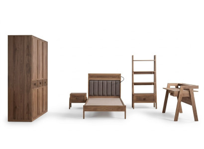 Jugendbett Schlafzimmermöbel Holzbett Komplette Bett Braun Set 5tlg
