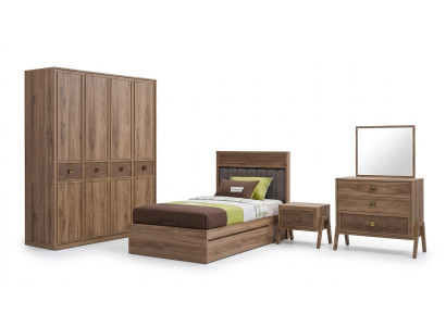 Holzbett mit Bettkasten Komplette Jugendbett Bett Holz Braun Set 4tlg