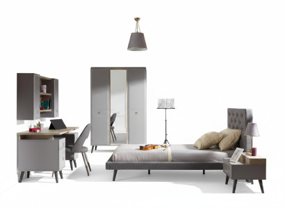 Jugendbett Schlafzimmermöbel Holzbett Komplette Bett Grau Set 5tlg