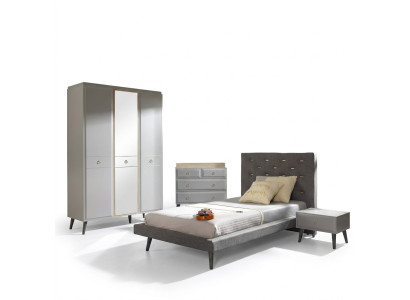 Komplette Jugendbett Schlafzimmermöbel Holzbett Bett Grau Set 4tlg