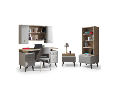 Kinderzimmer Gruppe Jugendbett Kindermöbel Bett Holz Grau Set 5tlg