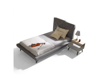 Kinderzimmer Garnitur Jugendbett Nachttisch Bett Holz Grau 100 cm 2tlg