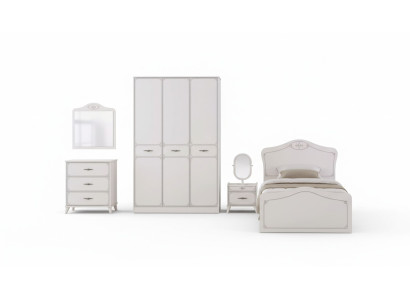 Garnitur Bett Jugendbett Funktionsbett Ausziehbares Set 5tlg Holz Weiß