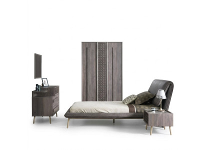 Garnitur Polsterbett Jugendbett Bettrahmen Bett Set 5tlg Holz Grau Neu