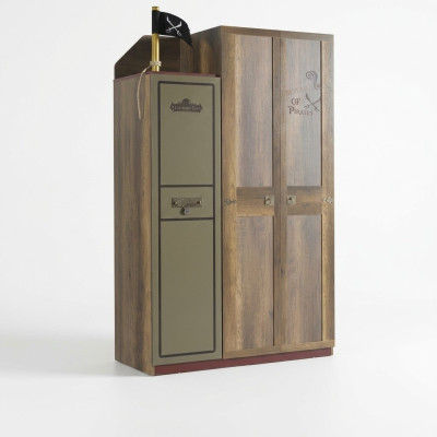 Pirat Holzschrank Luxus Kleiderschrank Schrank Kinder Holz Braun 3 Tür