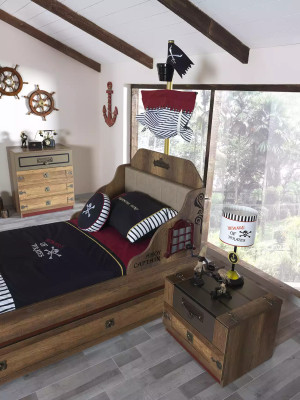 Funktionsbett Pirat Betten Kinderbett Bett Holz Jugendbett Braun Piraten