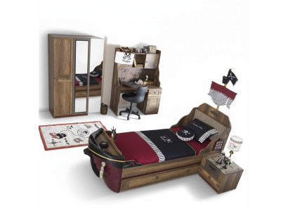 Pirat Funktionsbett Kinderbett Braun Holz Set Nachttisch Betten Bett