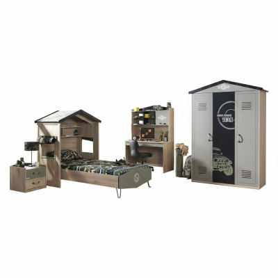 Kindermöbel Luxus Kinderzimmer Garnitur Bett Grün Bettrahmen 5tlg Holz