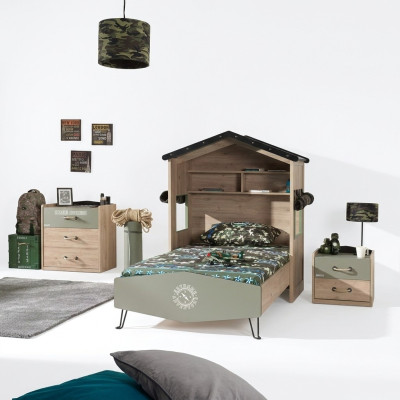 Garnitur Bett Kindermöbel Kinderzimmer Grün Bettrahmen 3tlg Holz Set