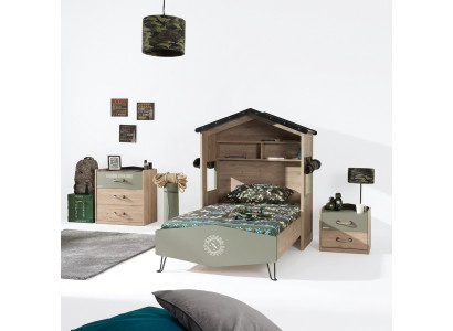 Garnitur Bett Kindermöbel Kinderzimmer Grün Bettrahmen 3tlg Holz Set