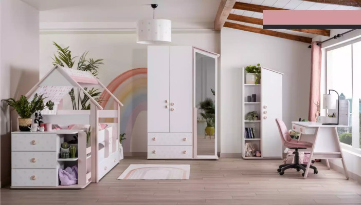 Design Kleiderschrank Holzschrank Schrank Möbel Holz Spiegel Weiß Neu