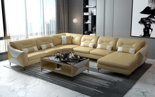Groß Wohnlandschaft Sofa U Form Ecksofa Ledersofa Schwarz Kunstleder