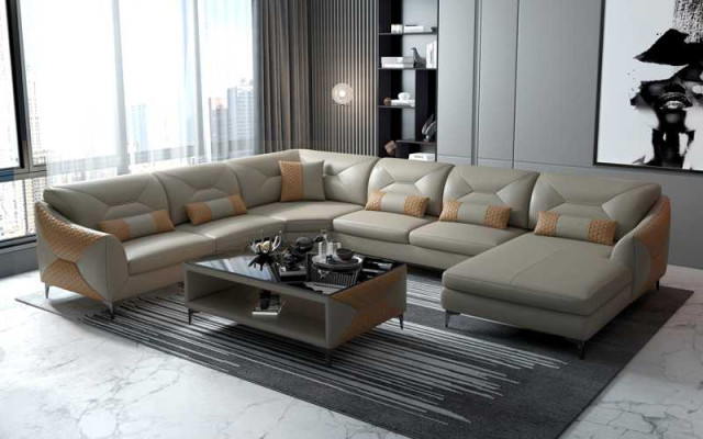 Groß Wohnlandschaft Sofa U Form Ecksofa Ledersofa Schwarz Kunstleder