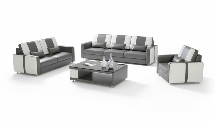 Komplette Sofa Sofagarnitur Luxus Couchgarnitur Grau Kunstleder 321