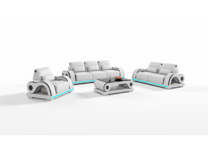 Couchgarnitur Sofagarnitur Luxus Komplette Weiß Ledersofa Couch Modern Sofa