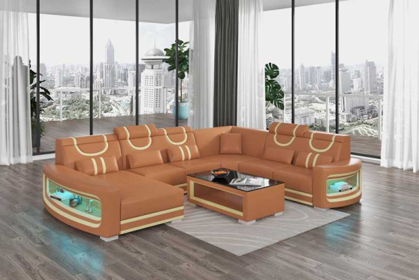Wohnlandschaft Couchen Ledersofa Ecksofa U Form Schwarz Sofa Groß Neu